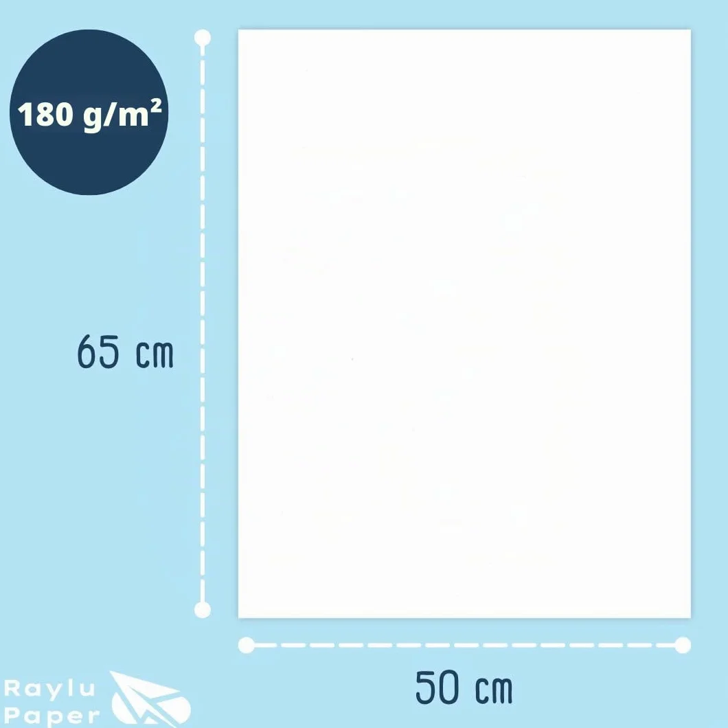Papier Cartonné 50 x 65 cm 180g/m² Coloré, 25 Feuilles, Raylu Paper pour Bureau École Scrapbooking
