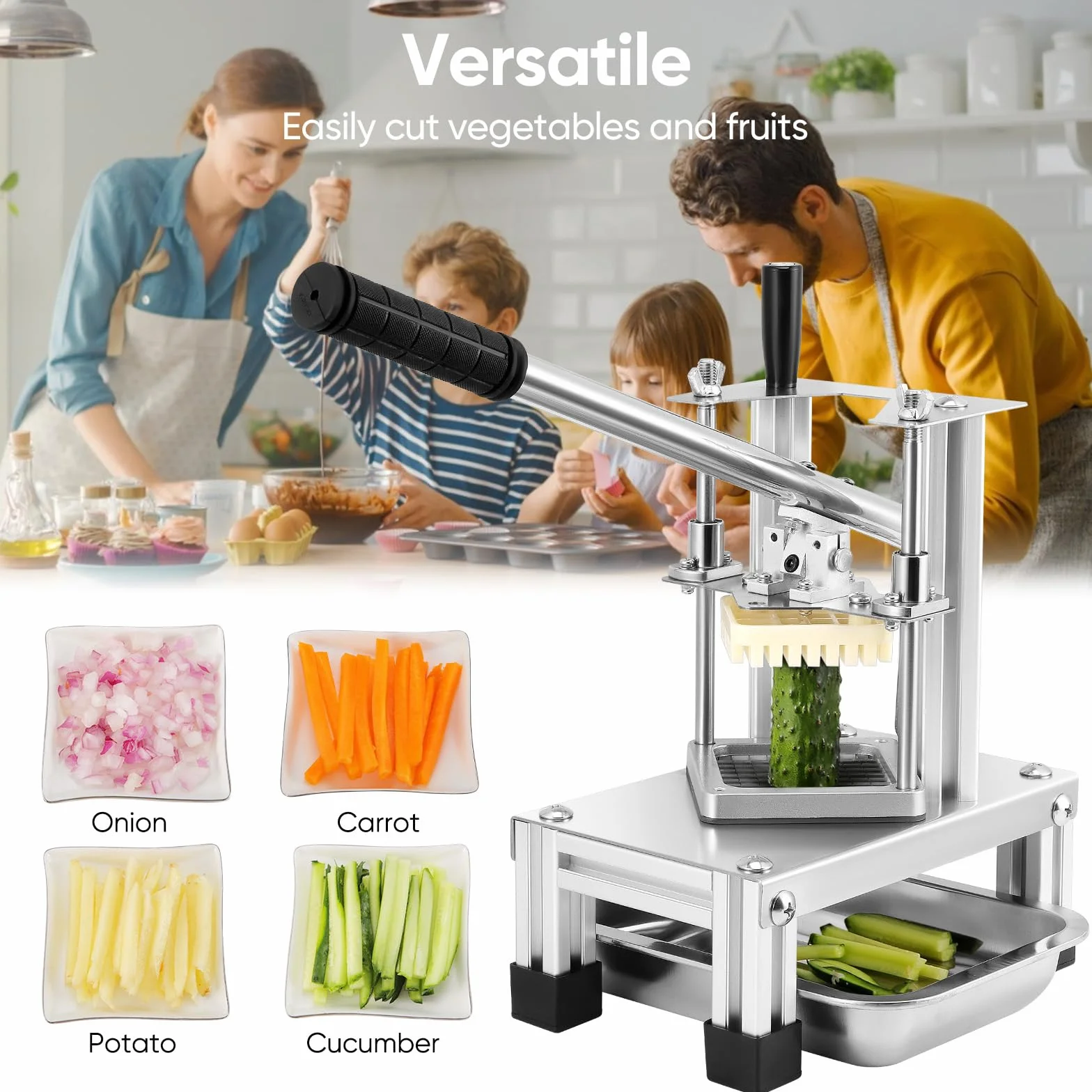 Coupe Frites Professionnel Acier Inoxydable 304 Lames 1/4" 1/2" 3/8" Plaque Aliments