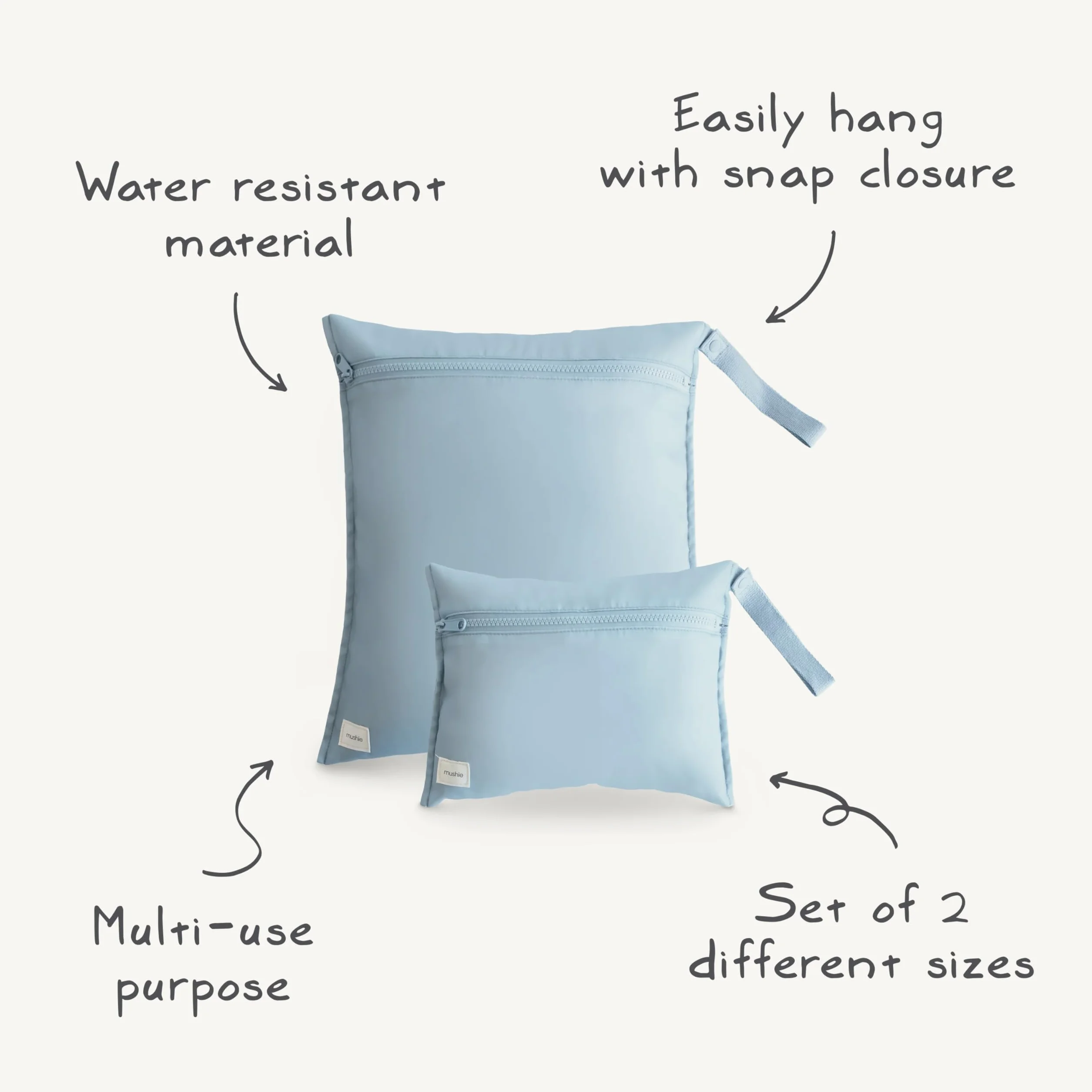 Mushie Wet Bag 2-Pack Sac Résistant à l'Eau pour Bébé - Polyester Lavable en Machine (Blush)