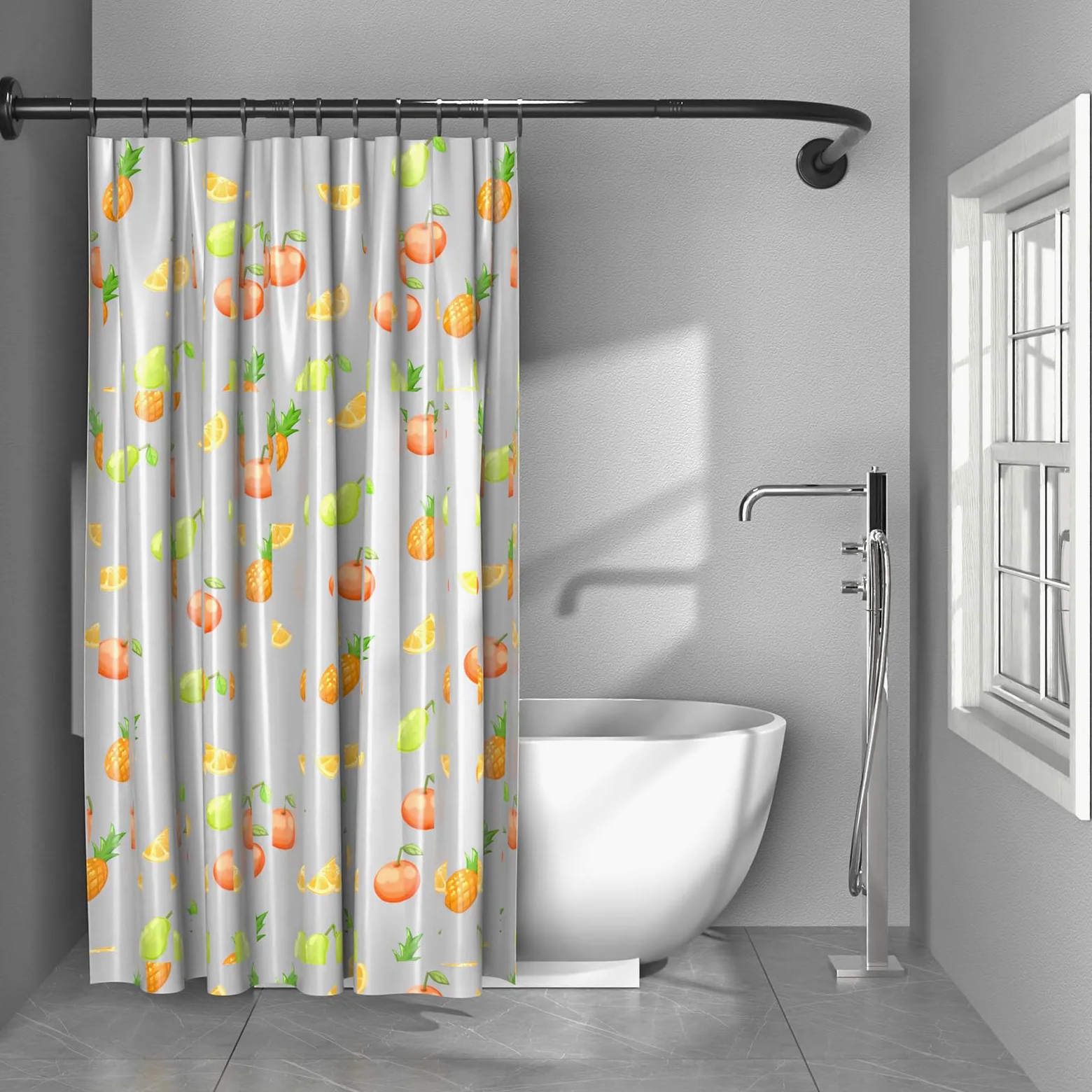 Tringle à Rideau de Douche L Forme, Barre De Douche Angle en Acier Inox, 75x170 cm Barre Rideau Douche Noir Réglable avec Anneaux, pour Salle de Bain Baignoire Vestiaire