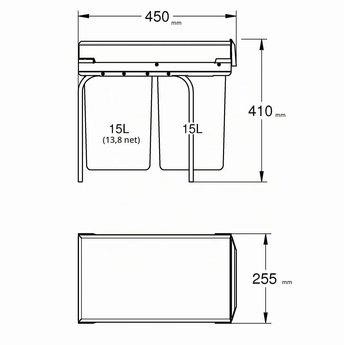 GROHE Blue Poubelle de Cuisine Tri sélectif Double Compartiment 2X15L Gris