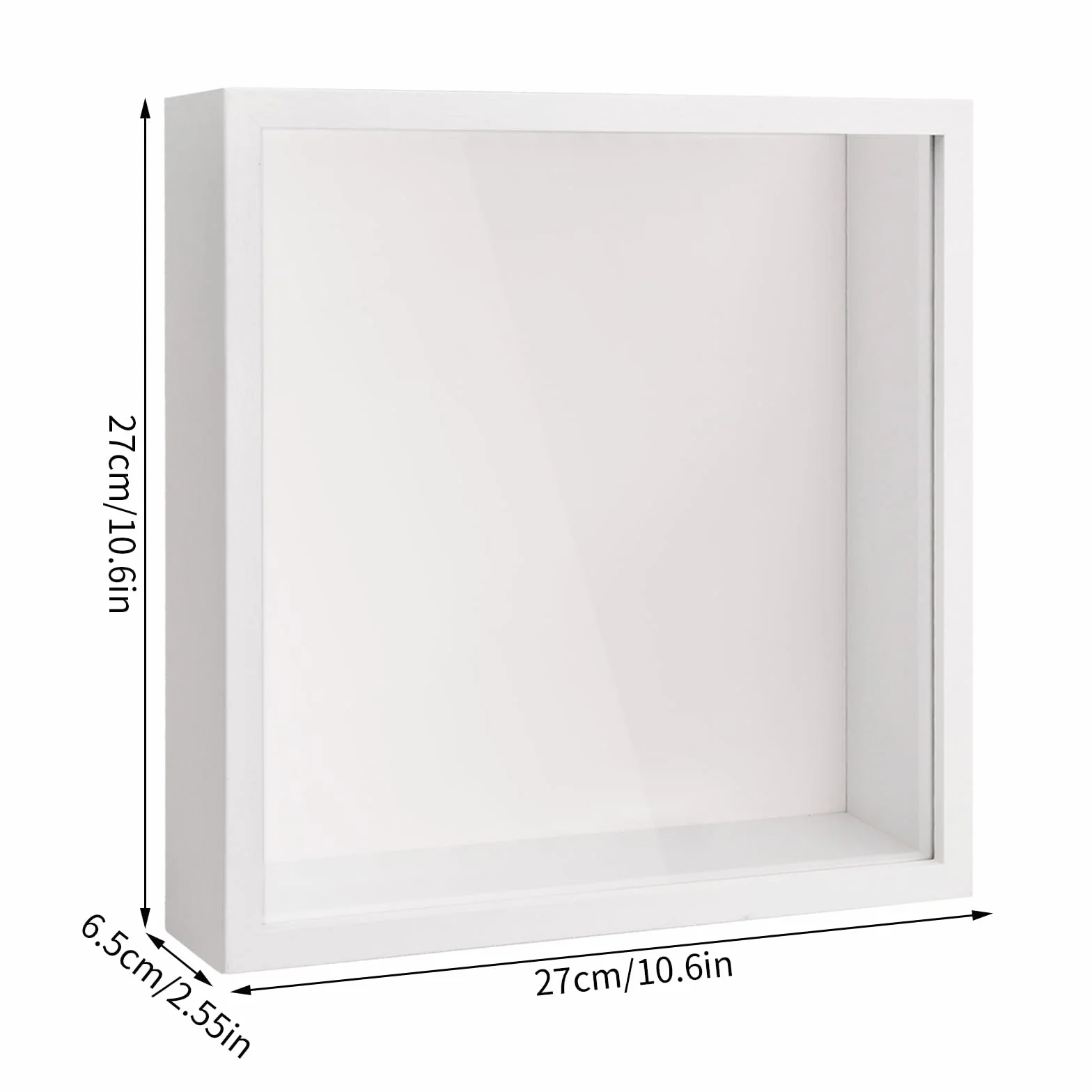 Cadre de Boîte d'Ombre 3D en Bois 27x27cm Blanc pour Photos Médailles Souvenirs