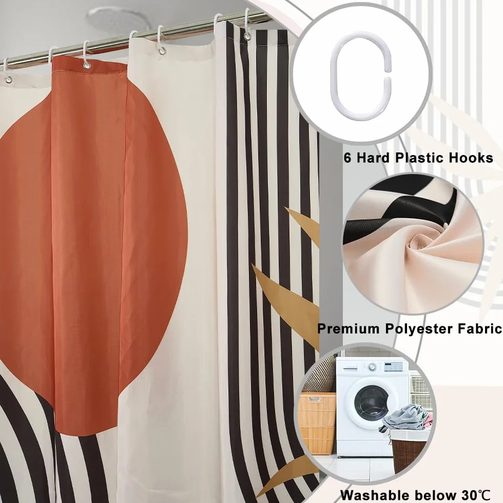 Rideau Douche Anti Moisissure Terracotta 90x180cm Tissu Lavable Orange Boheme Imperméable Salle de Bain avec 6 Crochets