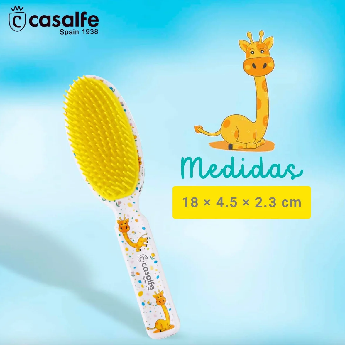 Brosse à cheveux bébé 9-17 mois pointes souples sans BPA girafe Casalfe