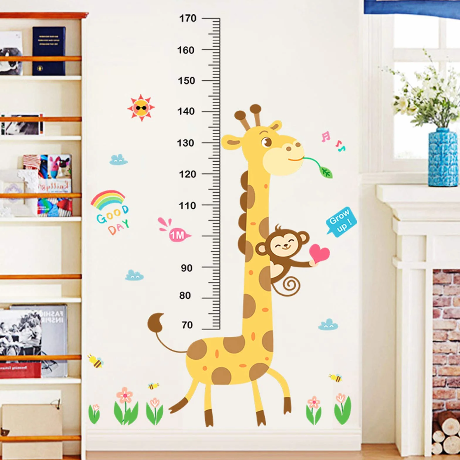 Tableau de croissance bébé autocollant mural amovible girafe singe