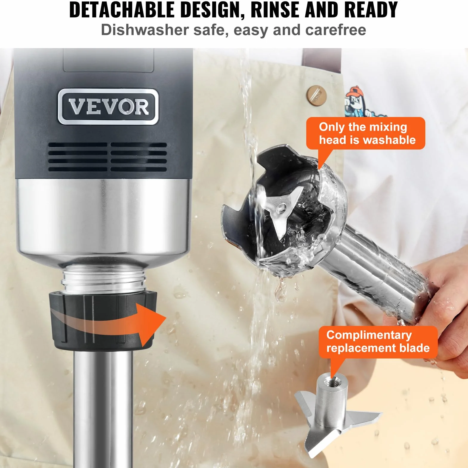 VEVOR Mixeur Plongeant 750 W Mélangeur à Main Immersion 855 mm Vitesse Variable Lame en Acier Inoxydable 304