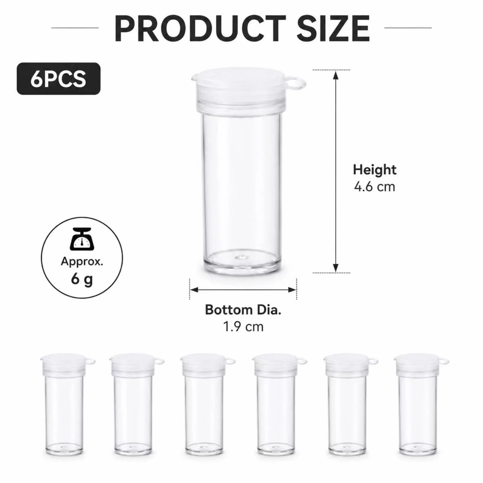 Mini Pot à Épices Transparent avec Bouchon à 5 Trous, Contenant pour Sel Poivre Voyage Camping, 6 Pièces