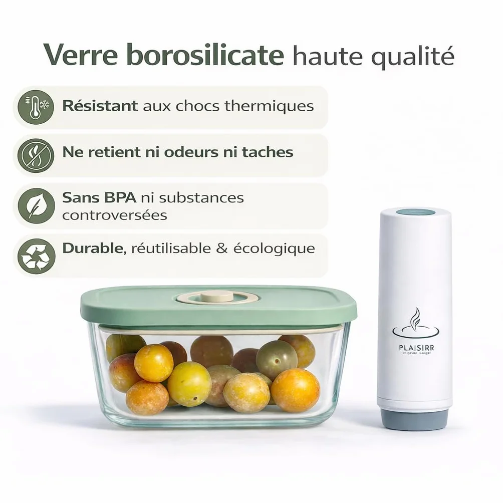 Kit sous vide alimentaire pompe rechargeable sans fil 4 boîtes hermétiques verre BPA