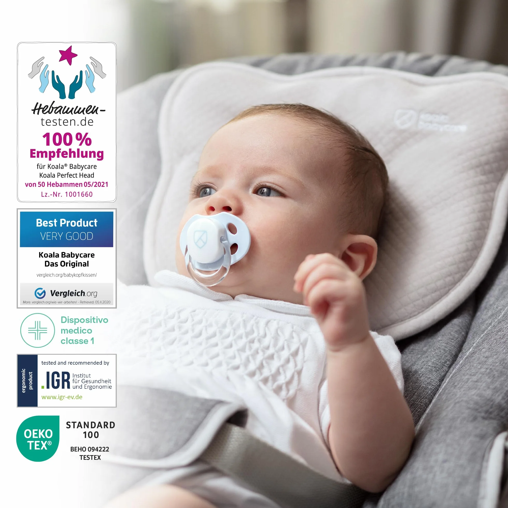 KOALA BABYCARE Coussin bébé plagiocéphalie Deux Housses Protection détachables prévenir traiter tête Plate mémoire Forme perforée Perfect Head