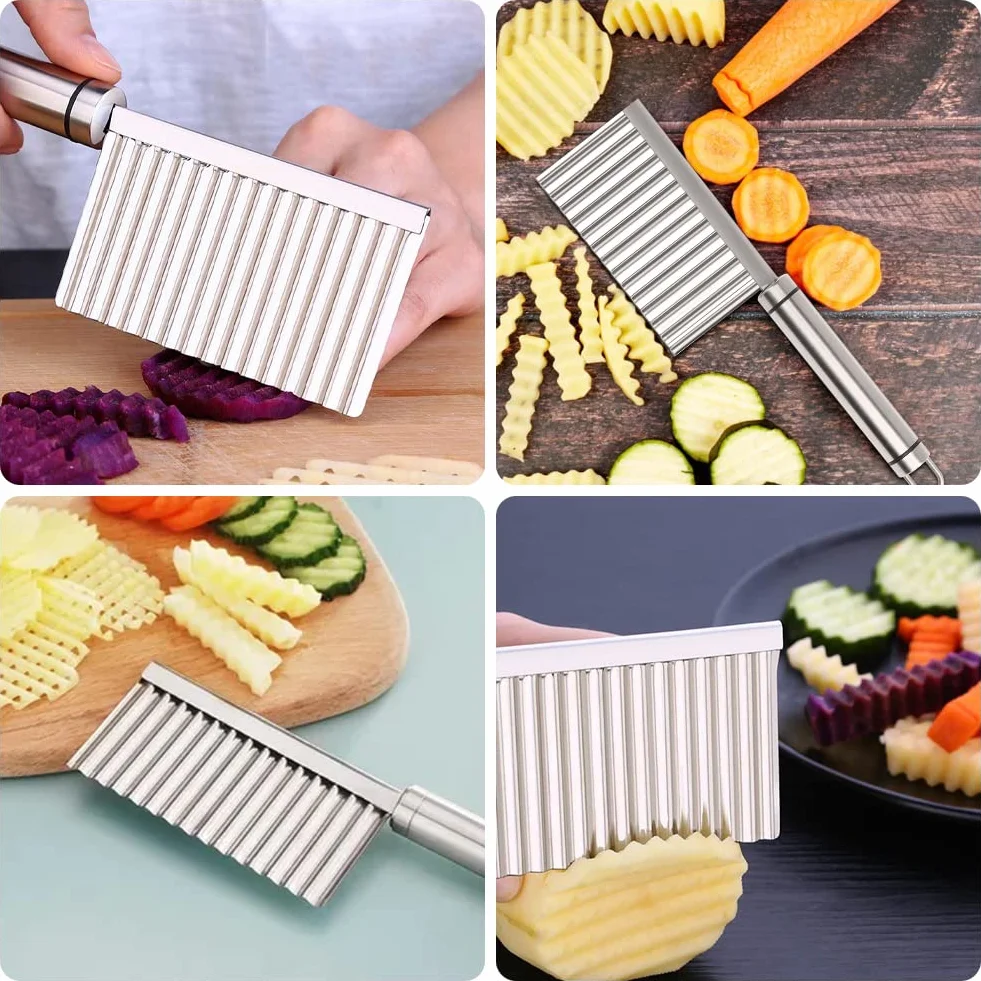 Vicloon Couteau Ondulé en Acier Inoxydable pour Coupe Frites Pommes de Terre et Légumes