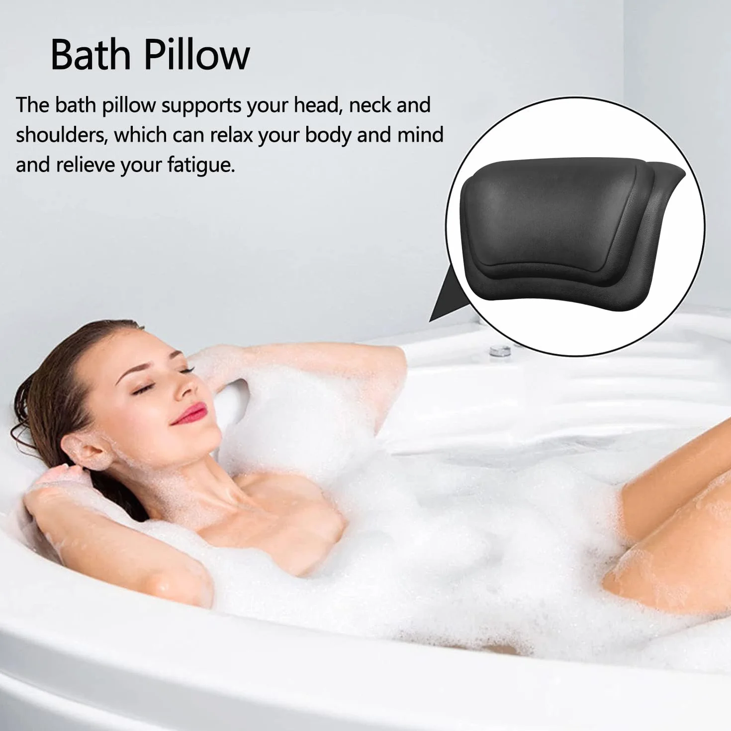 Oreiller de Bain Imperméable Coussin Baignoire Ergonomique Ventouses Antidérapantes Confort Cervical Noir