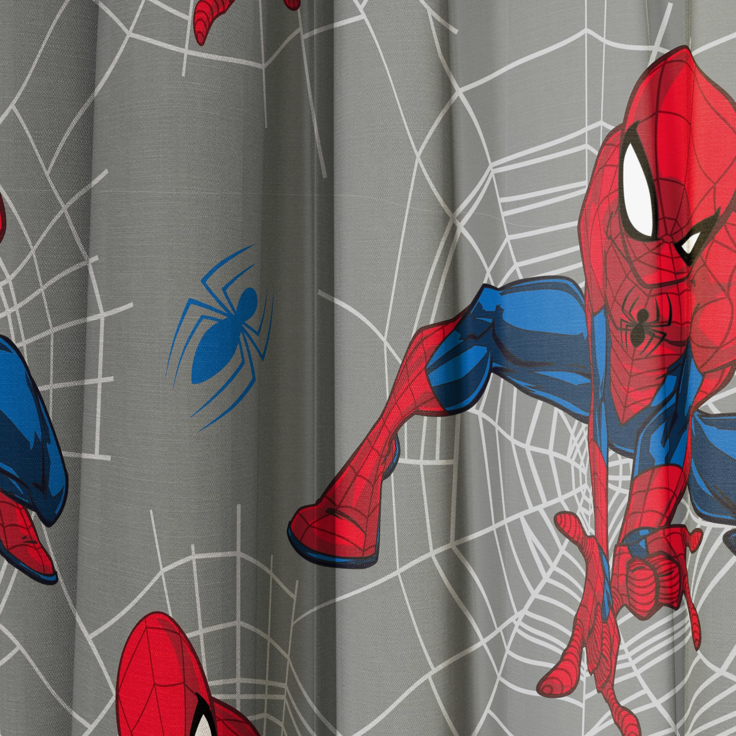 Jay Franco Lot de 2 rideaux de fenêtre pour chambre d'enfant avec 2 embrasses, gris – Spiderman, 106,7 cm de large x 160 cm de long