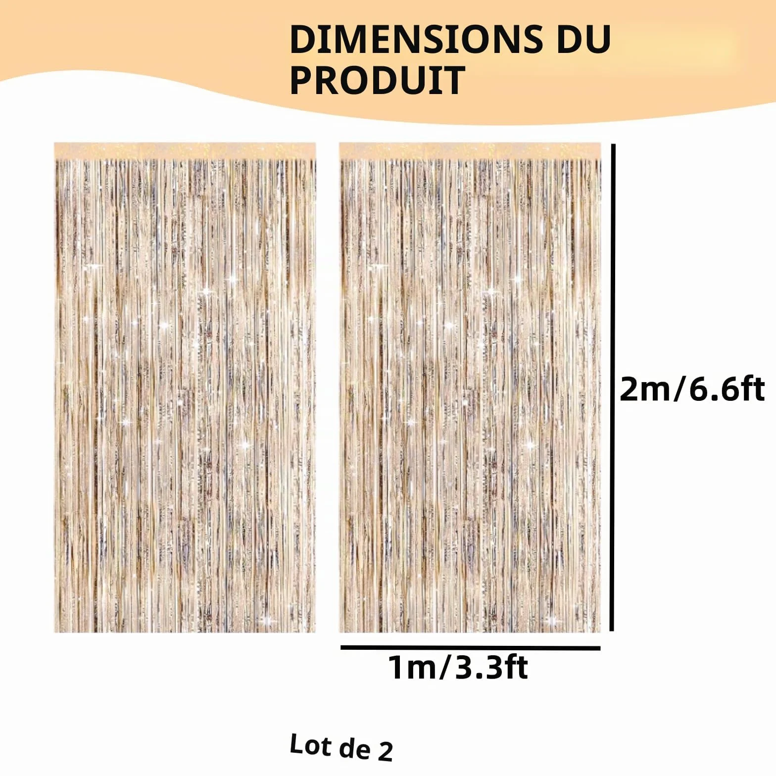 Rideaux à franges pailletées Champagne doré 1 x 2 m pour décorations de Noël