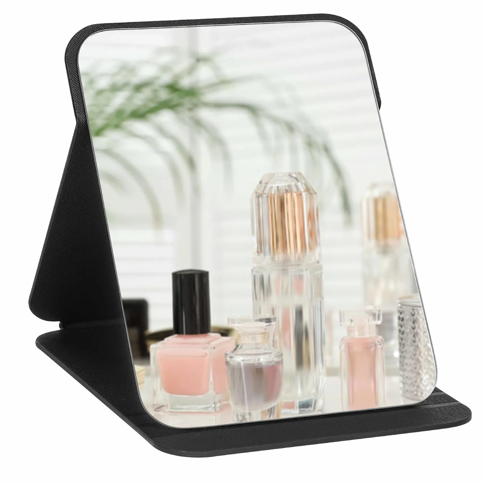 Miroir de Maquillage Portable Table Pliable Super HD Multi Angle Cuir PU 26x18cm