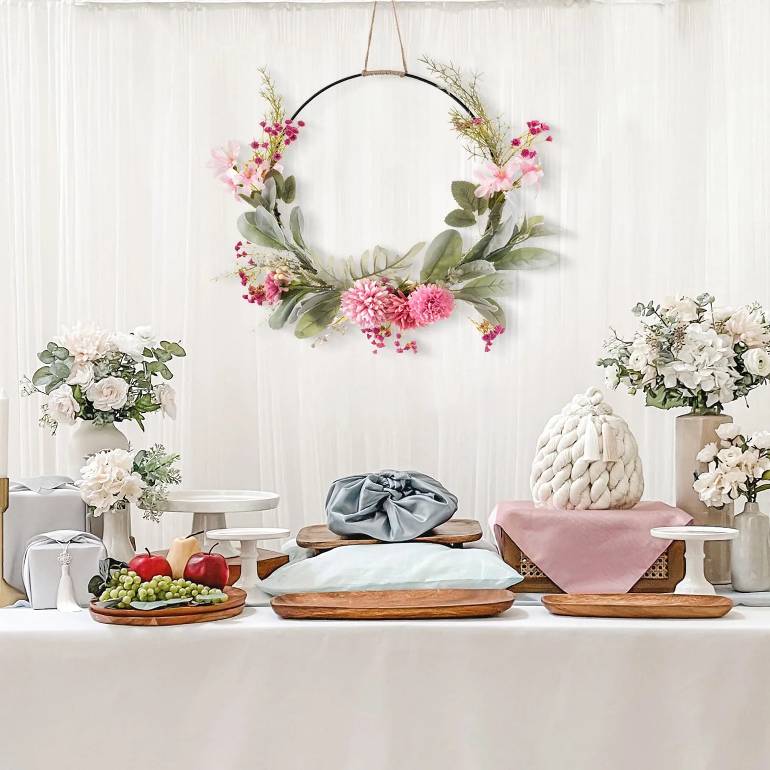LOMOHOO Couronne de Porte Artificielle Rose Printemps Été Décoration Pâques Mur Mariage