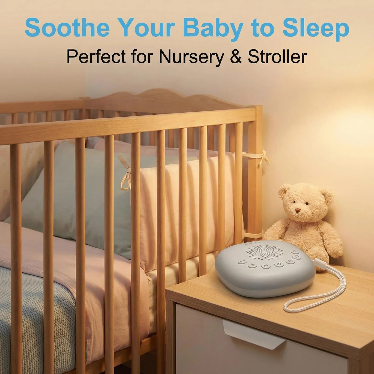 Machine Bruit Blanc Bébé Portable, White Noise Machine Avec Sons De Bruit Blanc, Veilleuse Intégrée, Minuterie, Rechargeable 800 mAh
