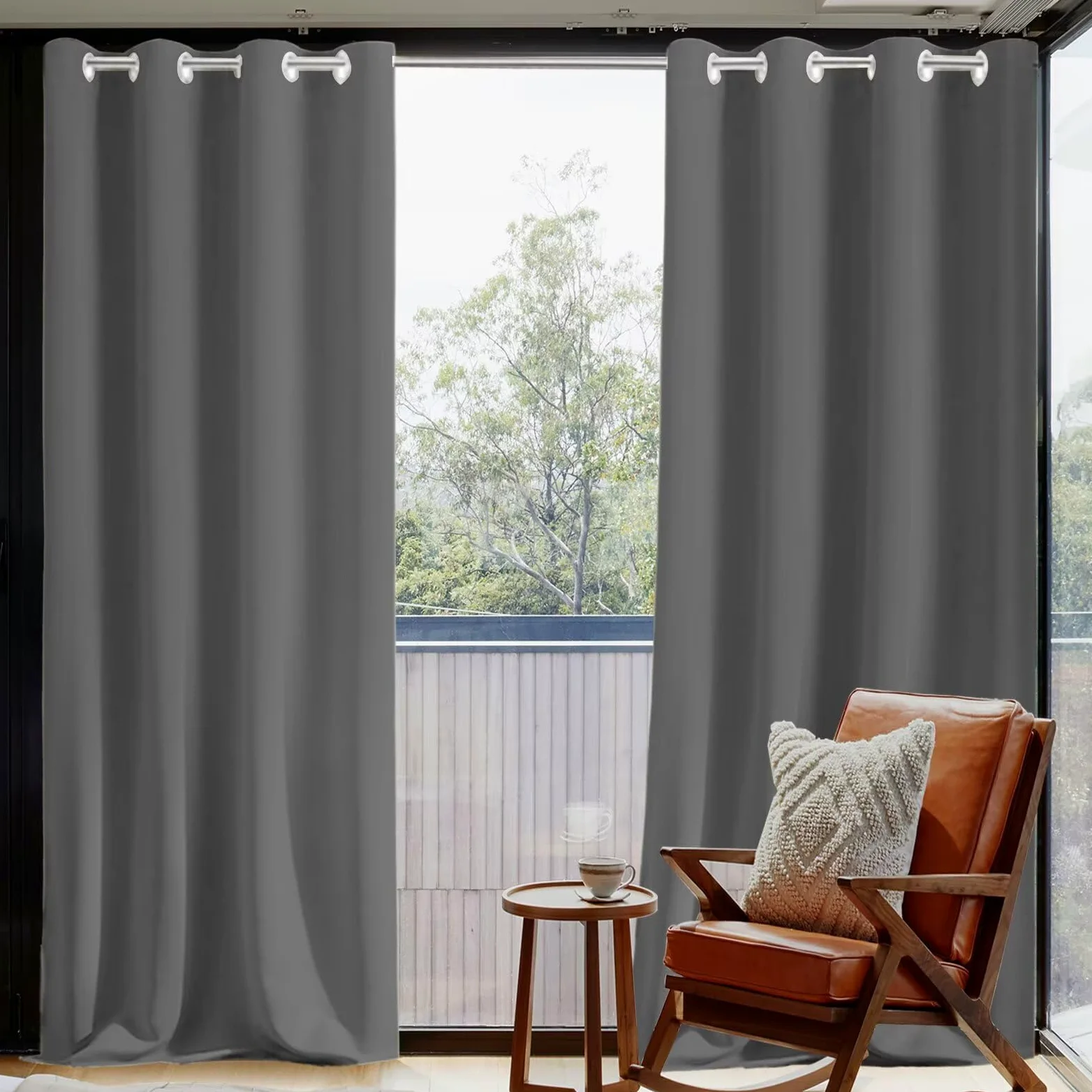 Rideau Occultant 150x300cm Thermique Grande Largeur à Oeillets Anti UV Rideau Isolant Thermique pour Chambre Enfant Cuisine Porte Gris Foncé