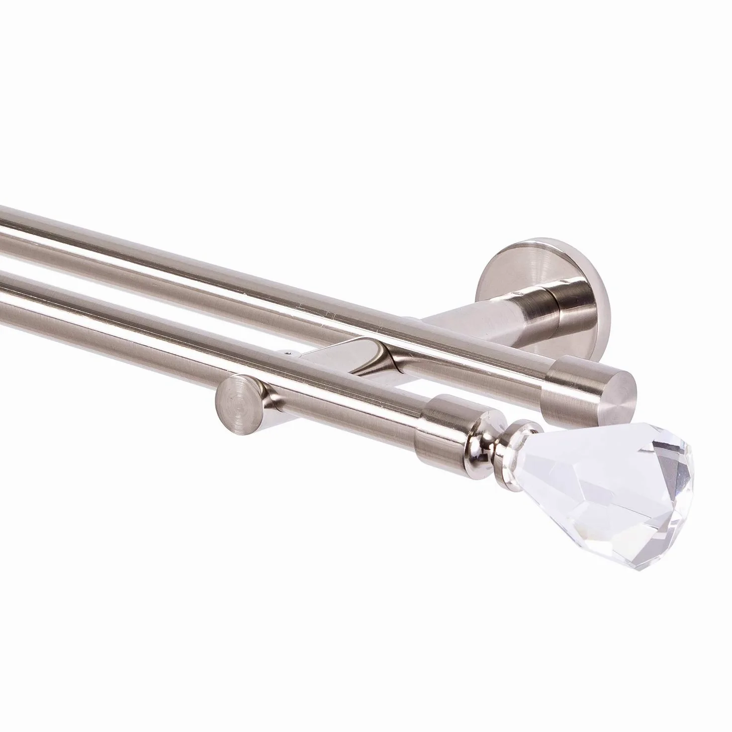 Tringle à rideaux double 16 mm aspect acier inoxydable Crystal 120 cm