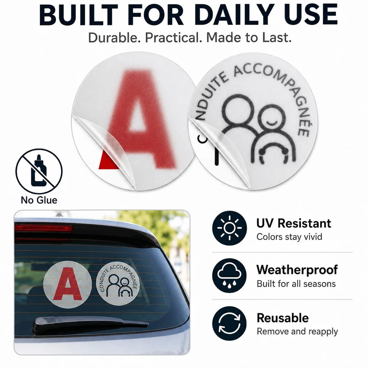 Autocollant Disque A 15cm Conduite Accompagnée Statique pour Jeune Conducteur