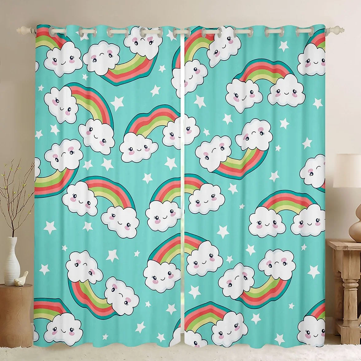 Homewish Rideau Occultant 117x183 cm Arc-en-Ciel,Rideau Nuages,Rideaux Voilage Enfants Garçons Filles Étoiles Imprimer Mignon Carton Nuage,Voilage Fenetre Kawaii Princesse de Rêve Tael pour Chambre