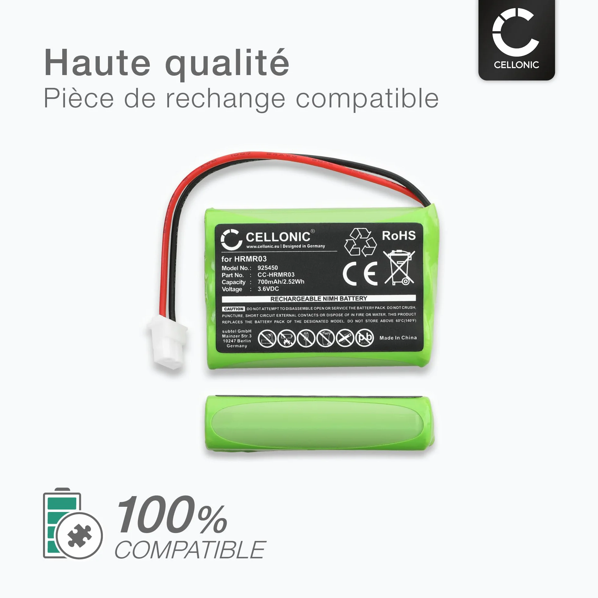Batterie pour Babyphone Compatible Motorola MBP36S MBP36 MBP482 HRMR03 700mAh 3.6V