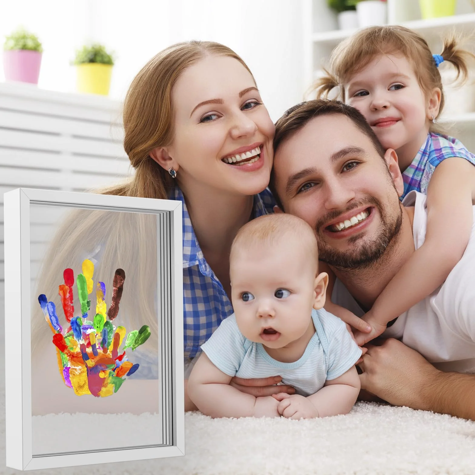 Kit Empreintes de Mains Familiales avec 4 Plaques en Plexiglas et 6 Couleurs de Peinture