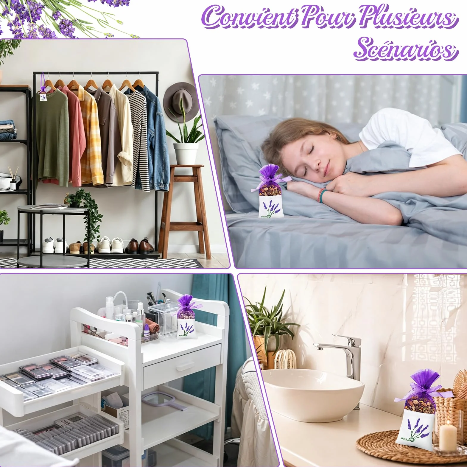 Sachet de Lavande en Coton et Gaze avec Rubans 30 Pièces Sacs Vides Violet Foncé et Violet Clair pour Herbes Épices Fleurs Séchées