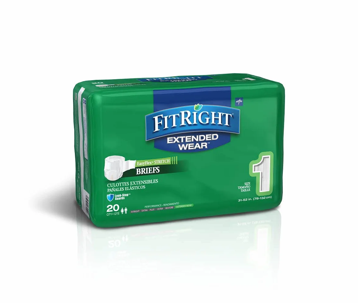 Medline FitRight Extended Wear Slip Stretch Slips pour adultes avec onglets, taille 1, lot de 20