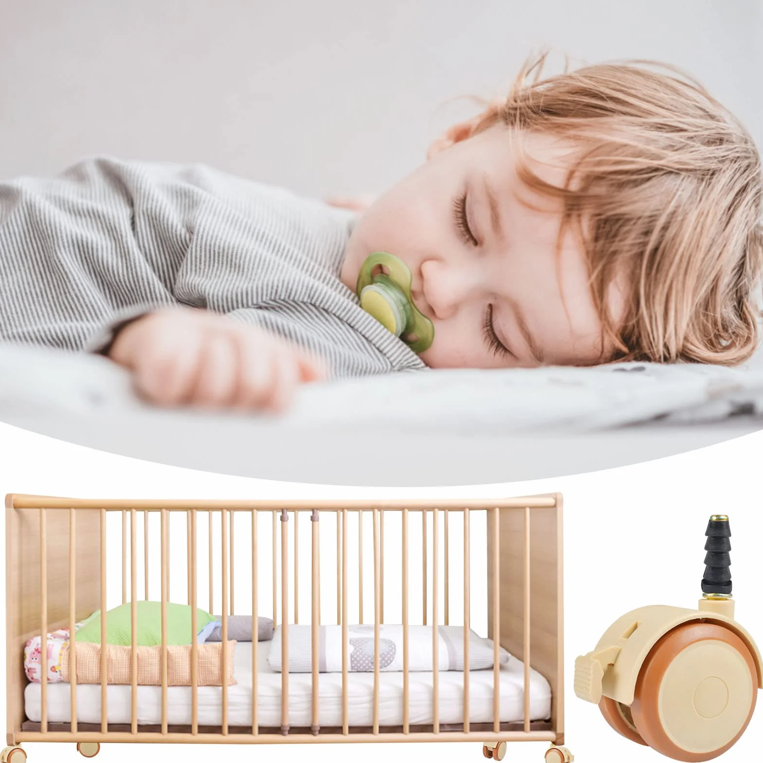 Roulettes Pivotantes 360° pour Meubles d'enfants, Muet, Support Roue Lit Bébé