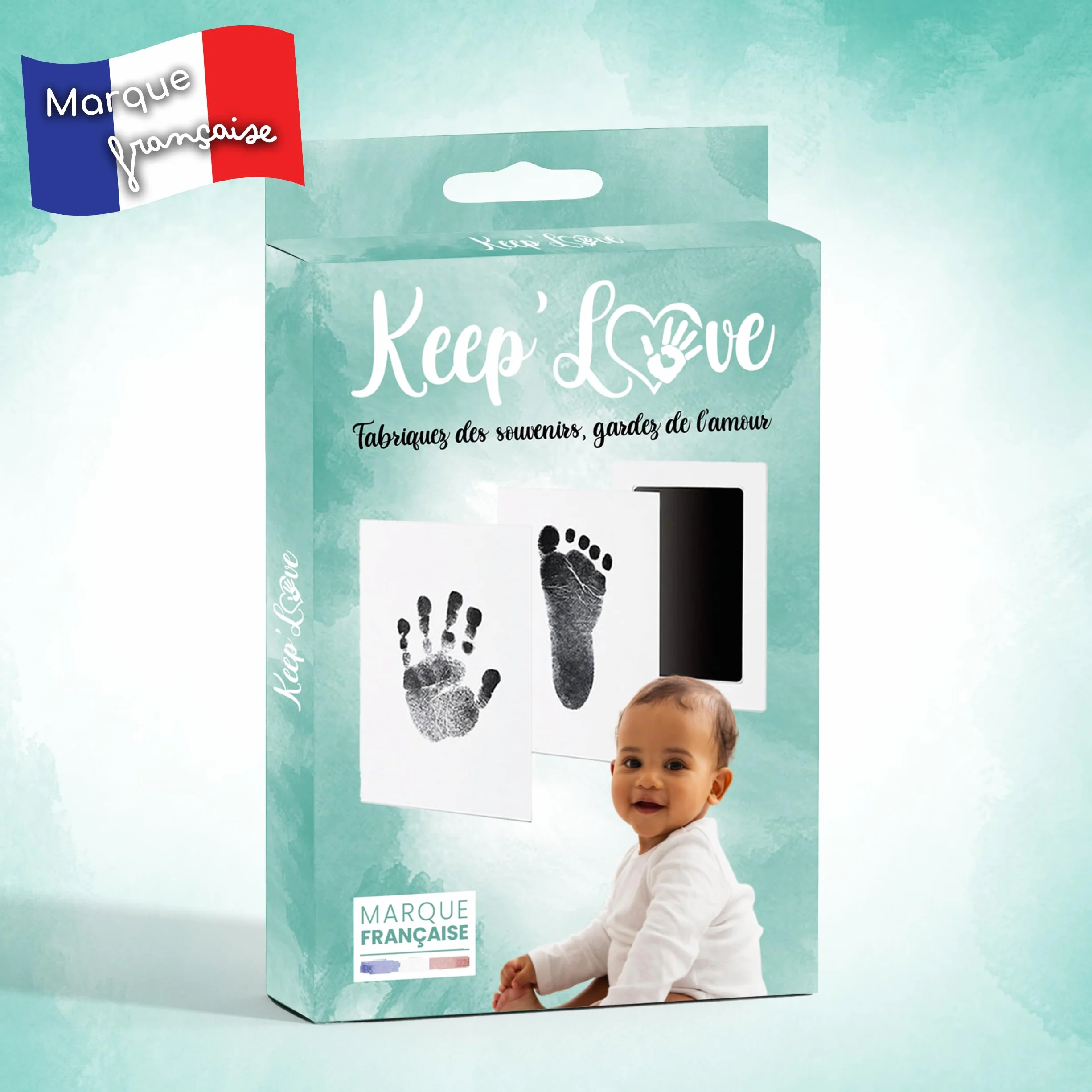 Keep’Love Kit Empreinte Bébé Tampon Sans Encre Main et Pied 12,5x8 cm Cadeau Naissance Souvenir Bébé