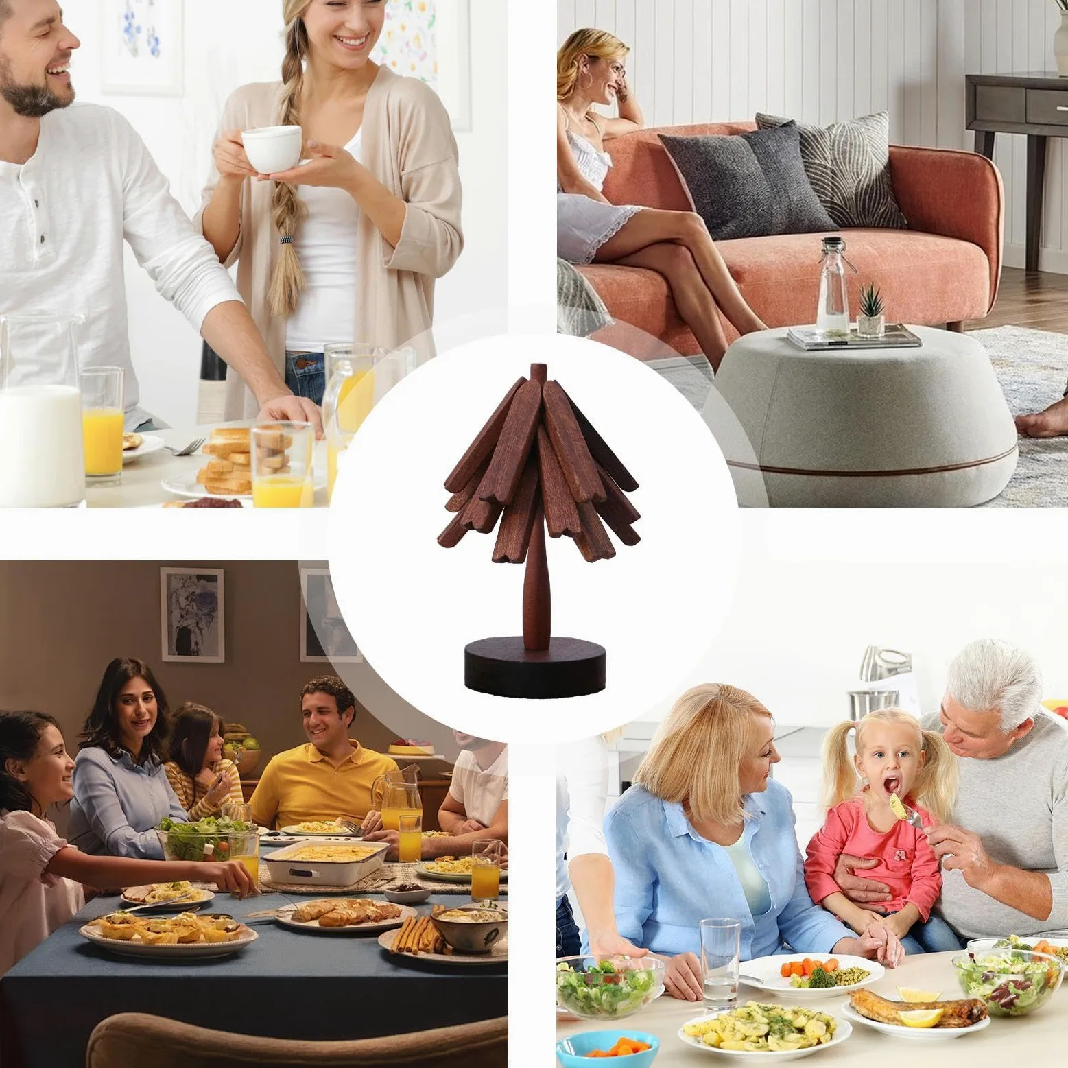 Dessous de plat en bois pour plats chauds, dessous de plat pliable en bois | d'arbre pour poêles chaudes en bois avec d'arbre – Tapis chaud multifonction, dessous de verre en bois résistant à la