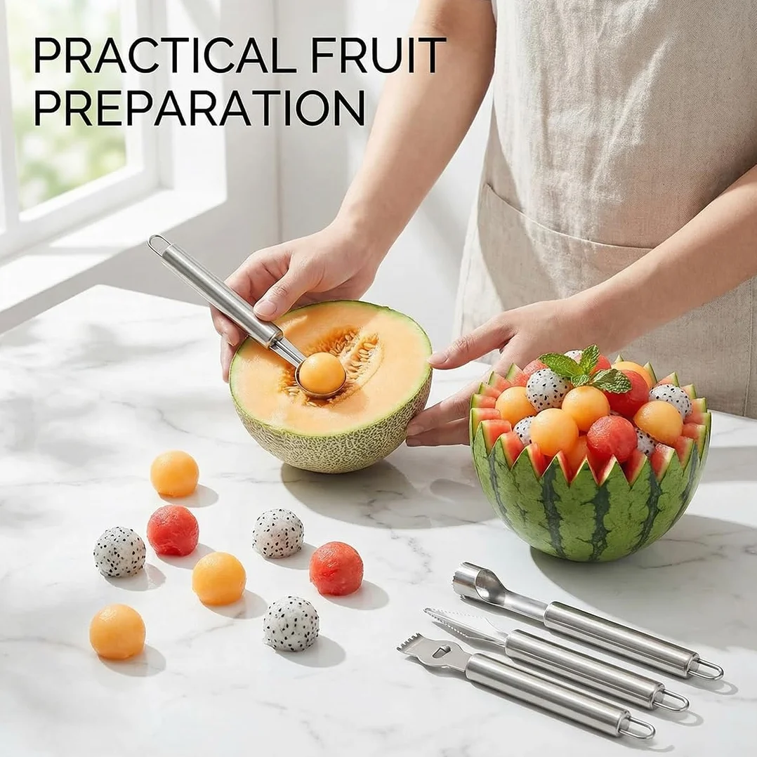 Set 4 en 1 Cuillère Parisienne à Melon Acier Inoxydable Ustensile de Cuisine