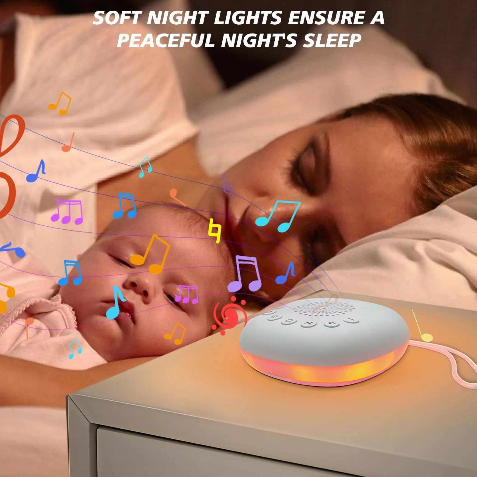 Machine à bruit blanc portable pour bébé avec veilleuse, 20 sons apaisants, rechargeable USB