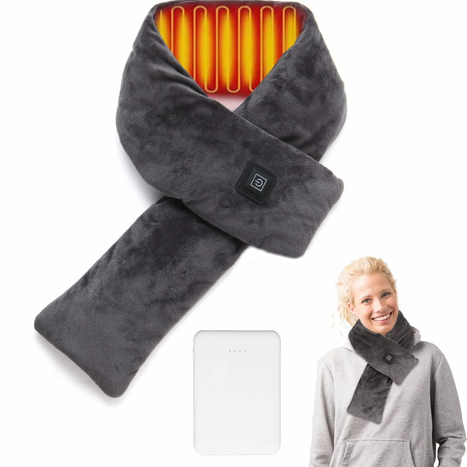 Coussin Chauffant Cervical Électrique avec Batterie 5000 mAh, Écharpe Chauffante Rechargeable