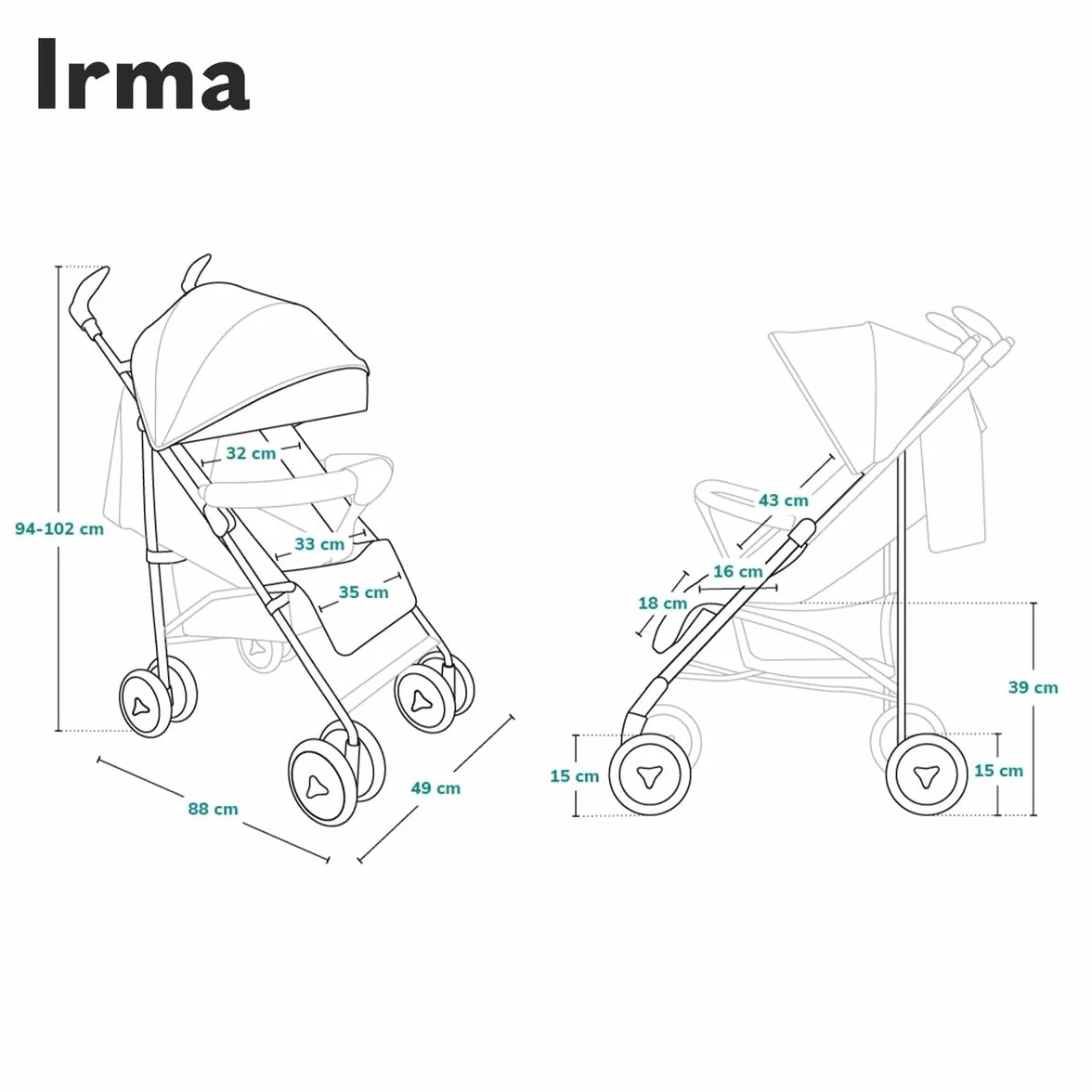 LIONELO Irma poussette canne 15 kg 0-36 mois légère compacte réglage dossier position couchée grand panier pliage rapide moustiquaire chauffe-pieds