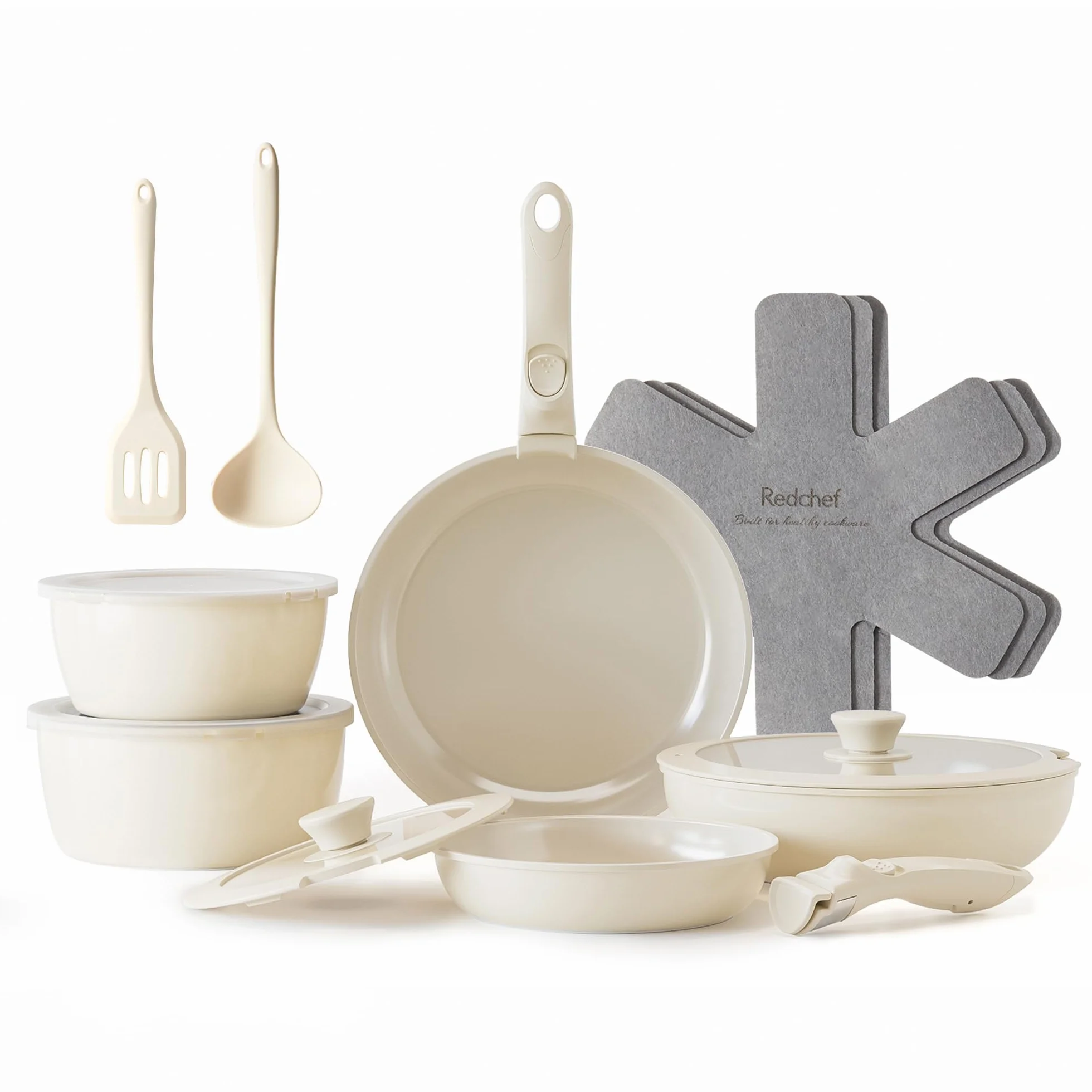 Redchef batterie de cuisine céramique 16 pièces antiadhésive induction sans PFAS beige