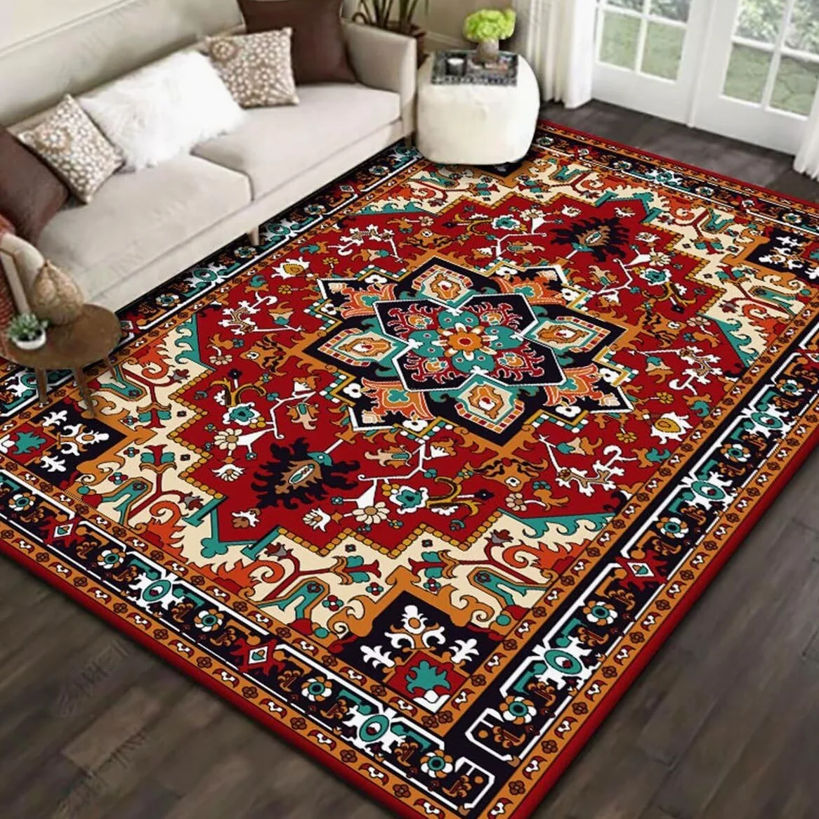 Deco Maison Moderne Rug Décoration Florale Rouge Tapis Traditionnel de Style rétro Petit Tapis 90X150CM