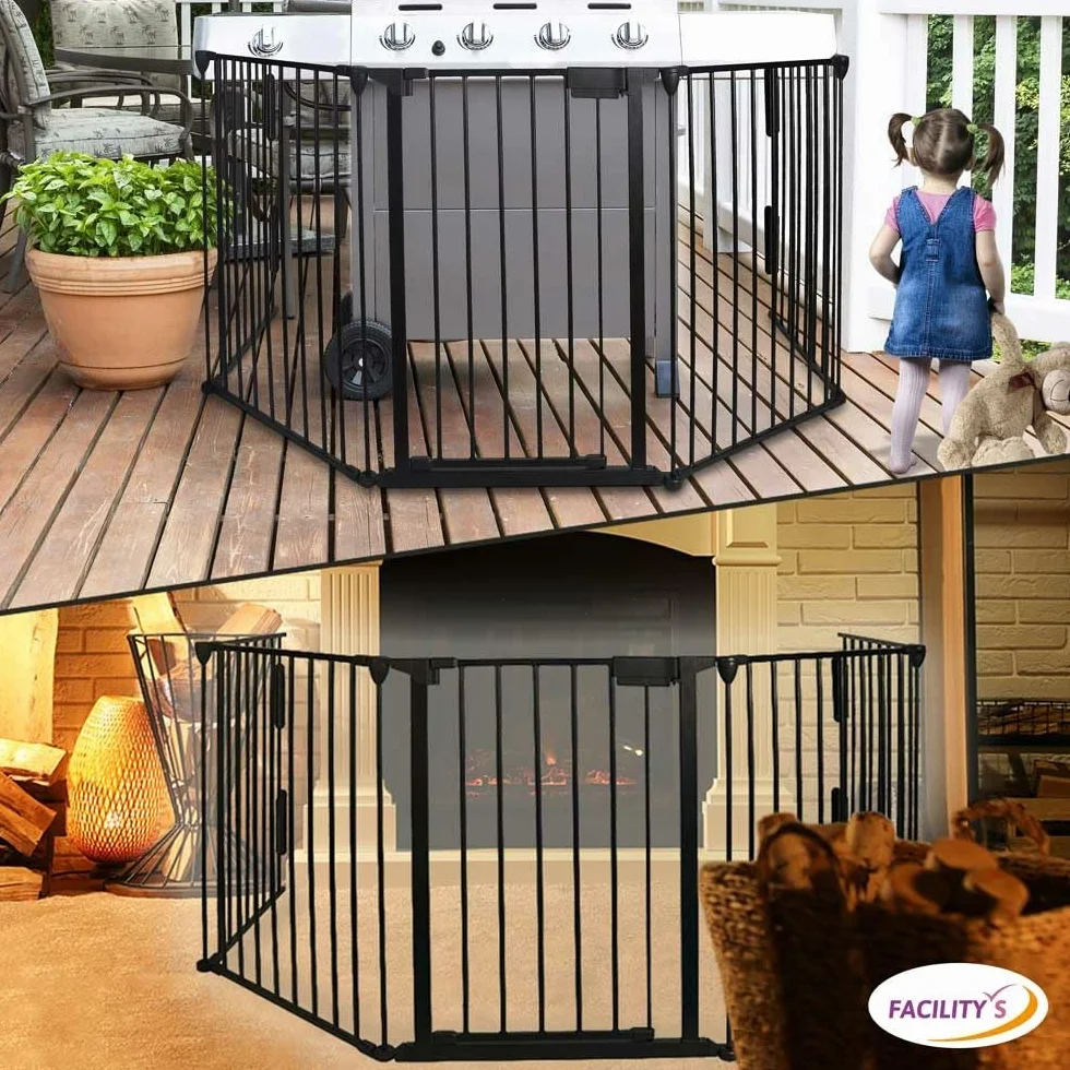 FACILITYS Barrière de Sécurité Enfant Grille Protection Cheminée Pliable Métal 300 cm 1 Porte 5 Panneaux Préassemblés