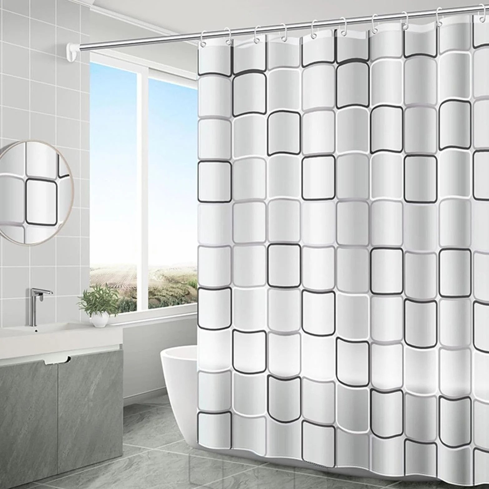 Rideau de douche résistant à la moisissure lavable et facile à nettoyer - 200 x 210 cm - En polyester - Design élégant - Pour salle de bain moderne