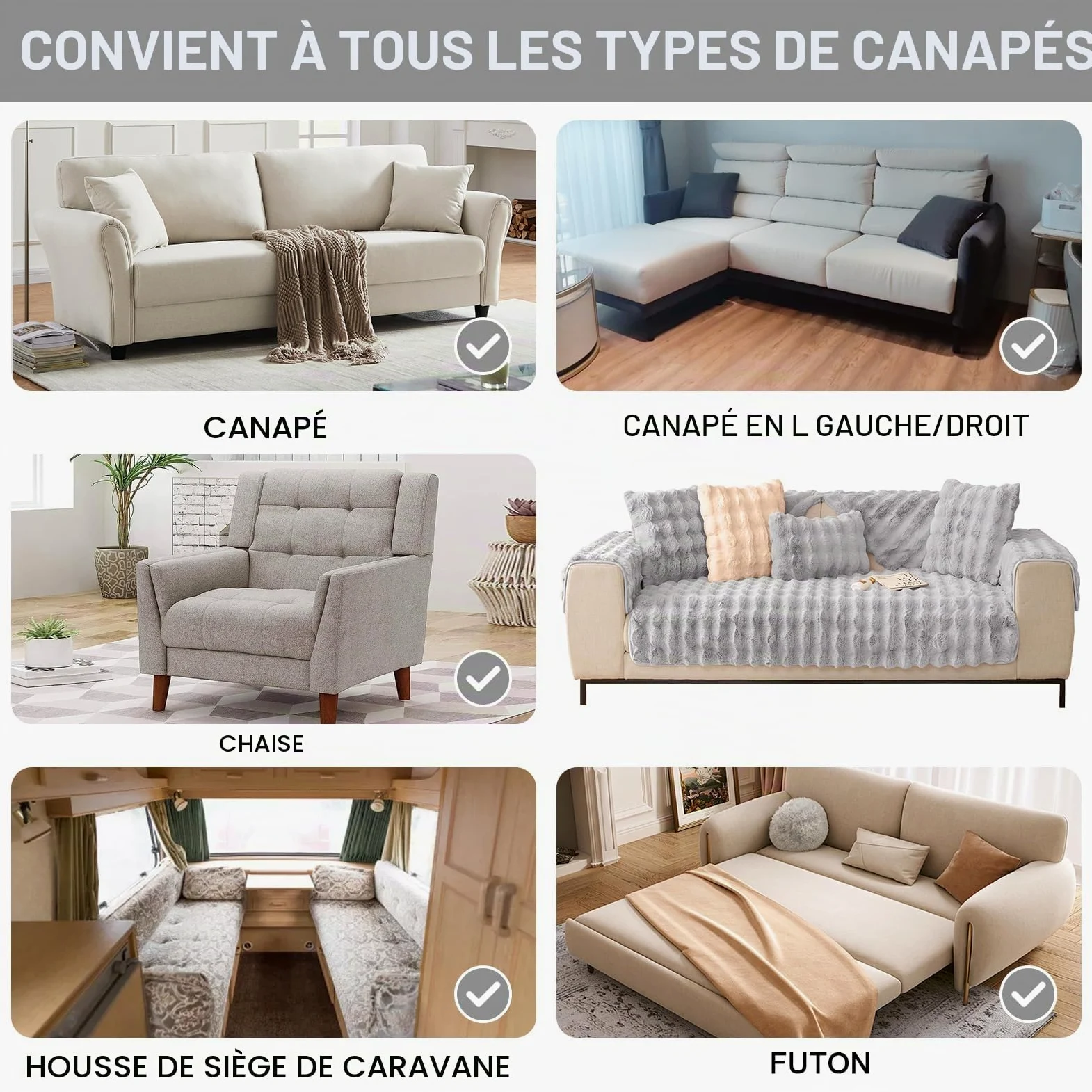ShowyLive Housse de Canapé d'angle 4/3/2/1 Places Housses Canape Universelle pour Canapé Angle en Forme de L- Doux et Moelleux-Antidérapant (Gris Clair, 90 * 240 CM)