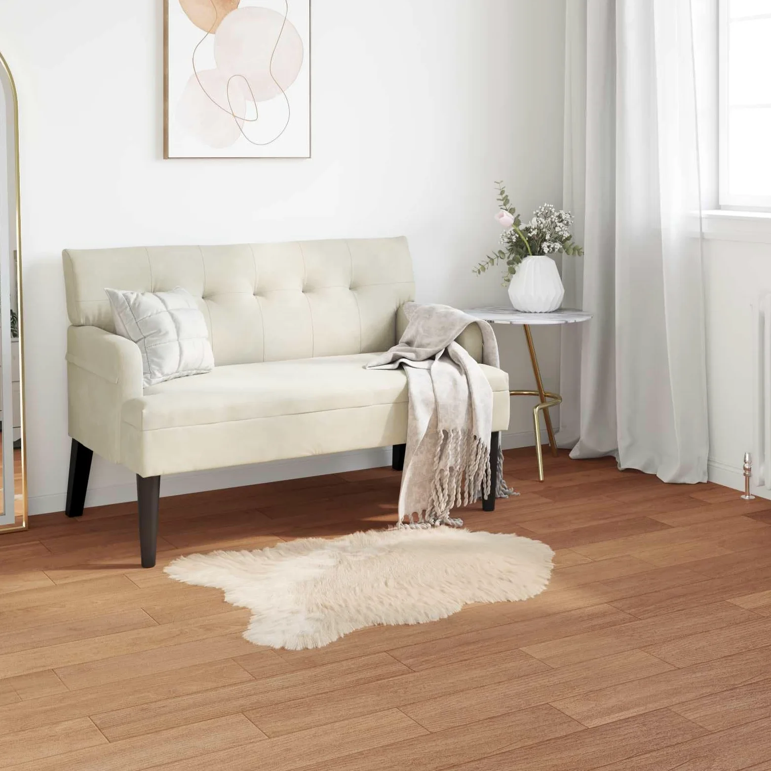 TAFALLA Tapis en peau de mouton synthétique en polyester - Beige - 60 x 90 cm - Poils longs moelleux et doux - Pour salon, chambre à coucher, couloir - Protection de sol