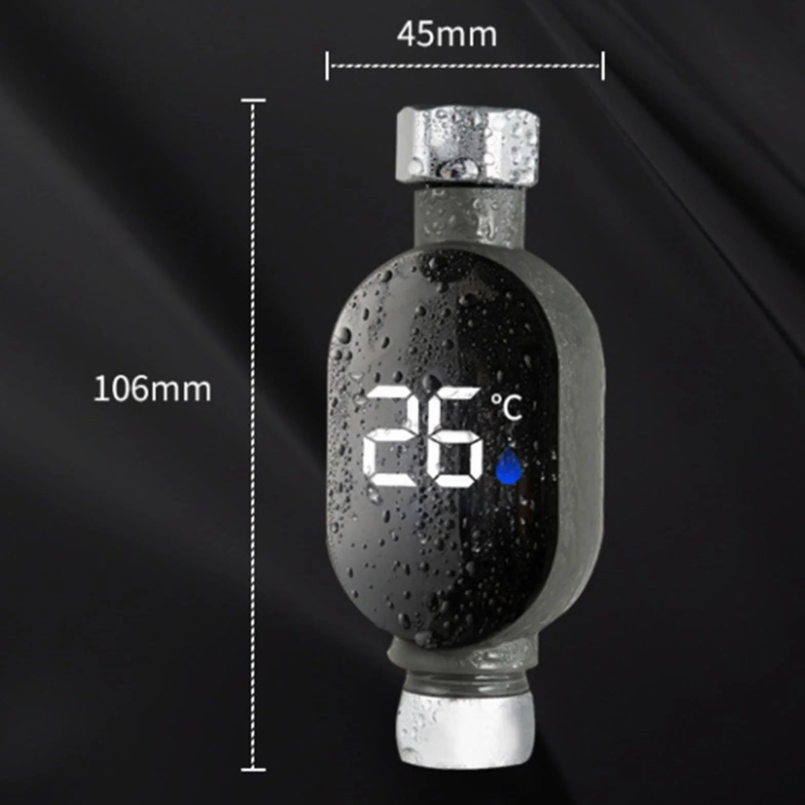 Thermomètre de douche numérique LED acier inoxydable 0-99°C 1/2"