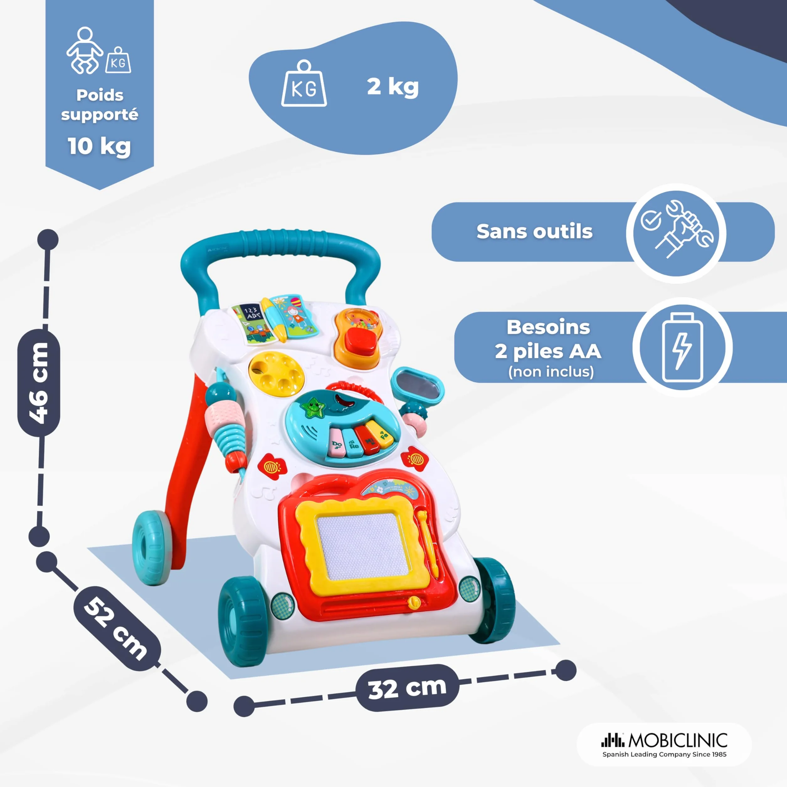 Mobiclinic Chariot de Marche Bébé avec Musique et Lumières, Vitesse Réglable, Jouets Amovibles, + 6 mois, Multicolore