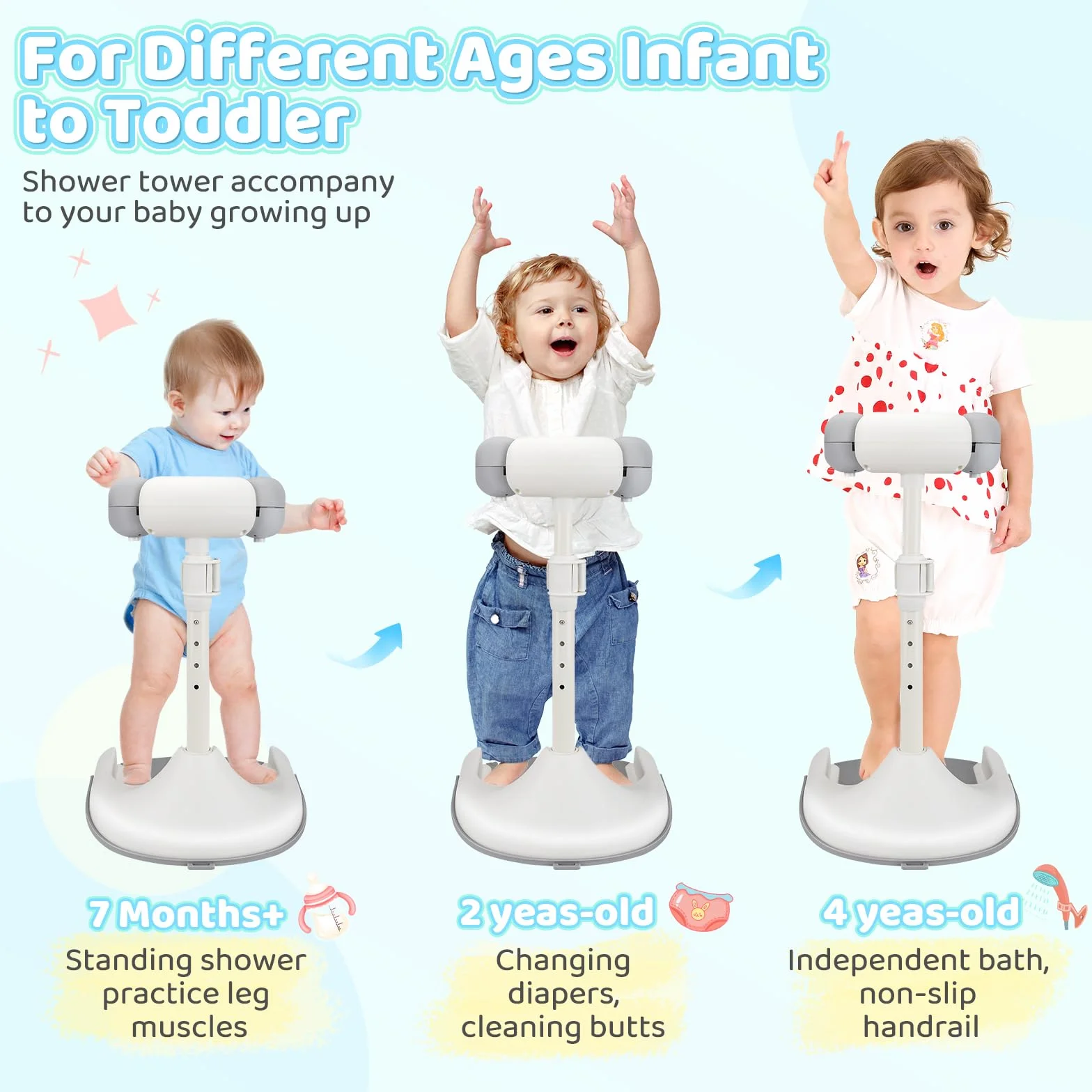 Support Baignoire Bébé Antidérapant Réglable en Hauteur Douche 8-36 Mois