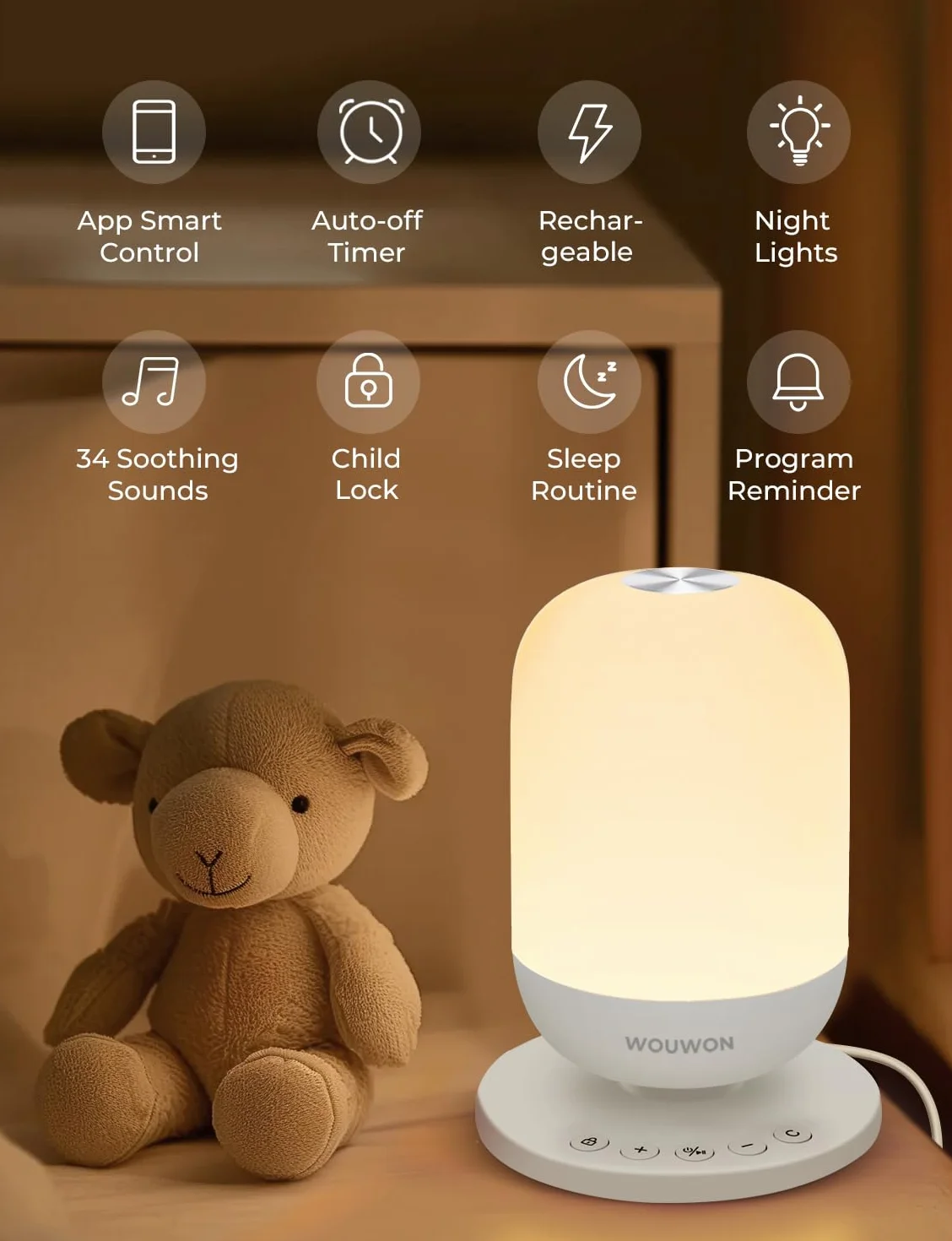 Intelligent machine à bruit blanc pour sommeil bébé adulte 34 sons apaisants veilleuse douce réveil minuterie contrôle Tuya Smart APP