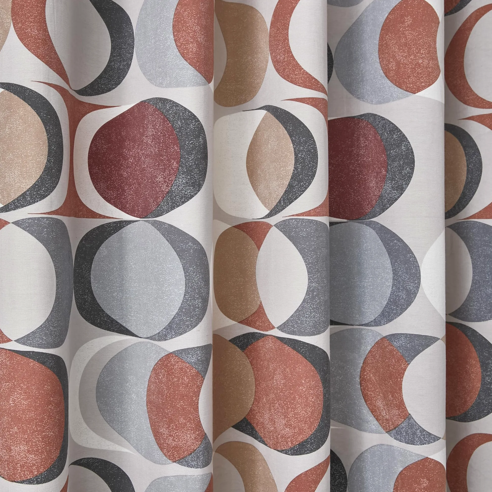 Fusion - Lot de 2 Rideaux 100% Coton - Motif Cercles vectoriels rétro - Motif Cercles géométriques - Terre Cuite - 168 x 183 cm - pour Chambre à Coucher et Salon