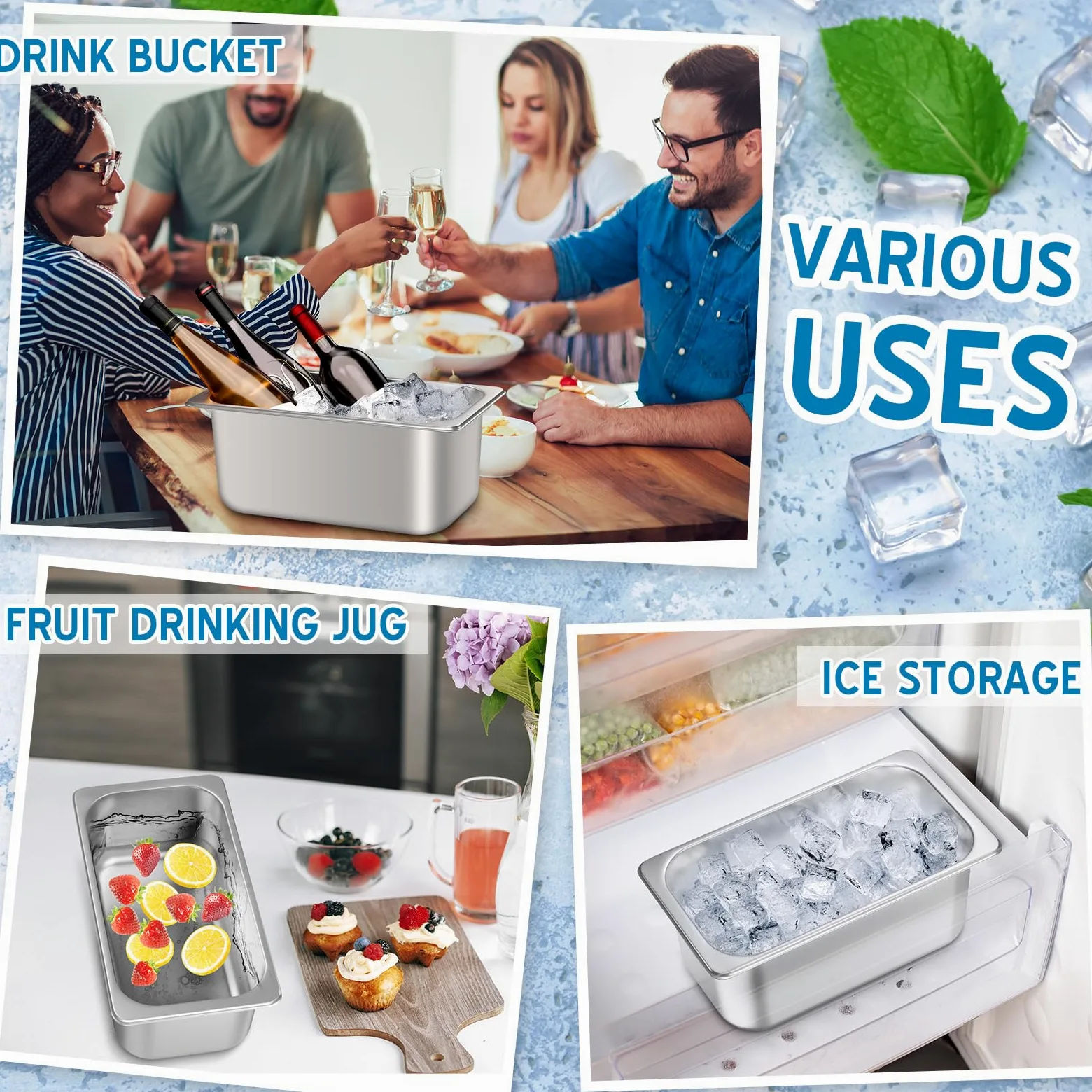 meekoo Lot de 2 seaux à glace en acier inoxydable pour fête, vin, bière, champagne, congélateur, cocktails, rafraîchissement du vin pour Mimosa (petite taille)