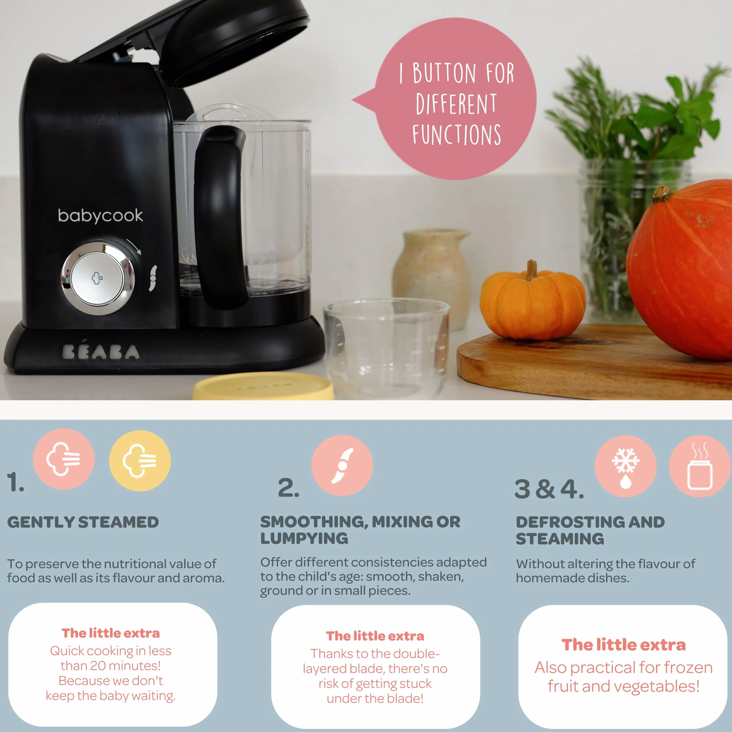 BEABA Babycook Solo Robot Mixeur Cuiseur Vapeur 4 en 1 Bébé Black Edition
