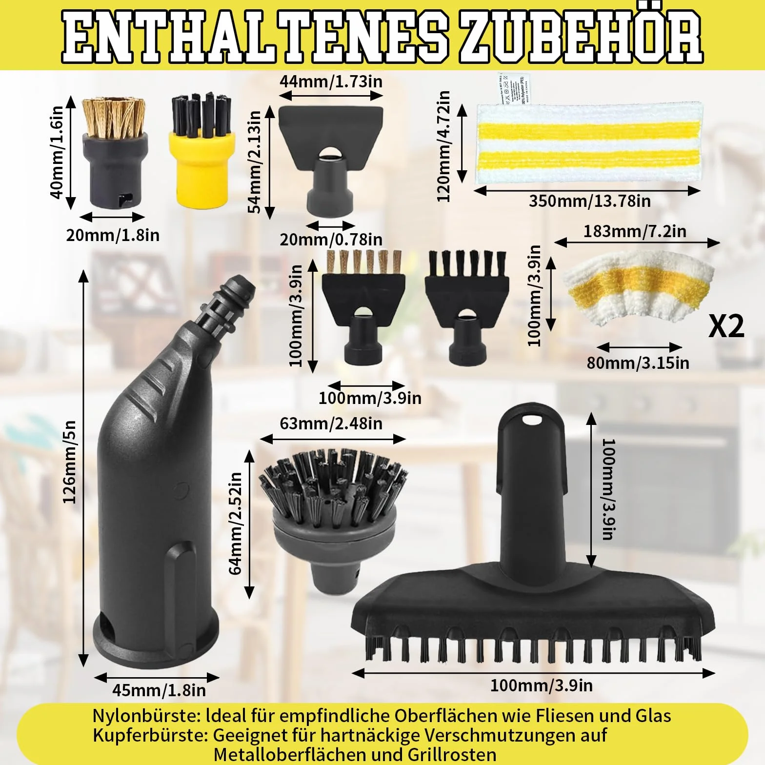 Lot de 11 Accessoires Nettoyeur Vapeur Kärcher SC1 SC2 SC3 SC4 SC5 avec Brosse Ronde, Plate, Buse Incurvée