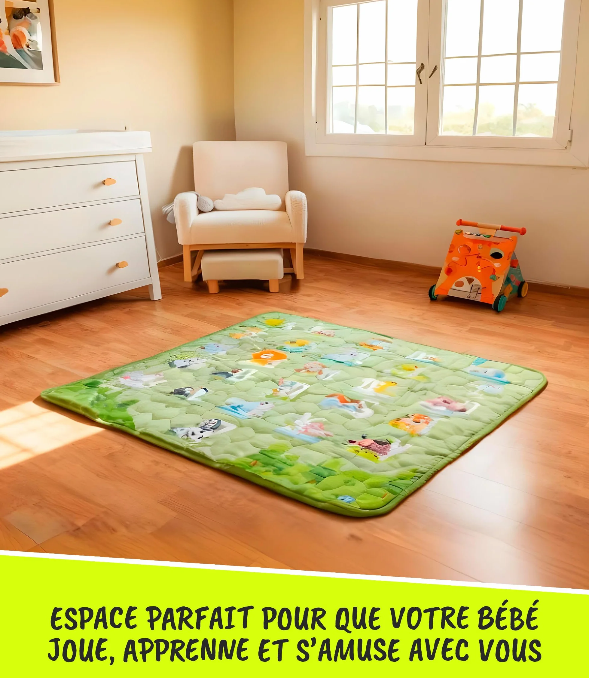 Tapis d'Éveil Pliable 120x120 cm Mousse Montessori Motricité Évolutif VALBABY